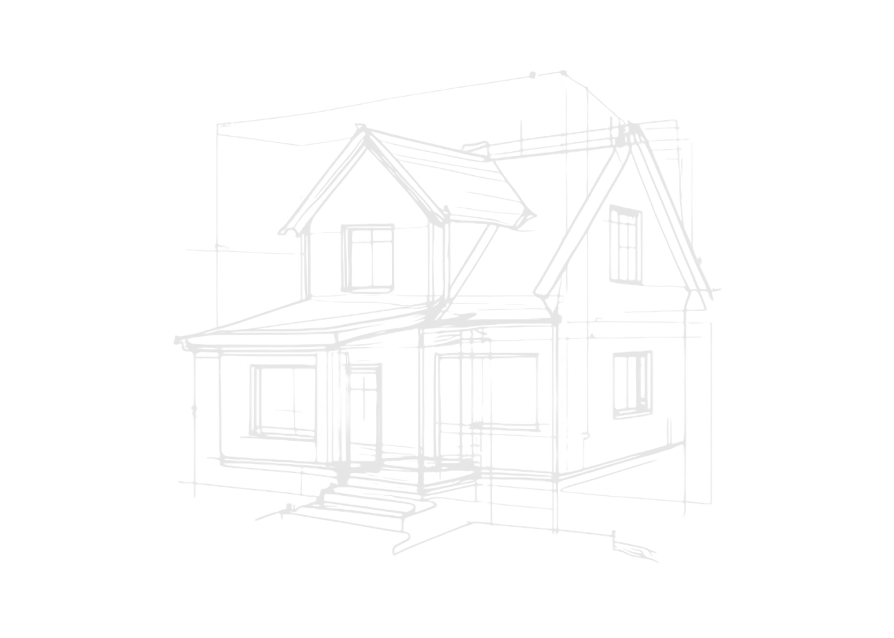 An image of a sketched out house in black and white